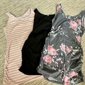 Pink and Black Fitted Ruched Sleeveless Tank Top
